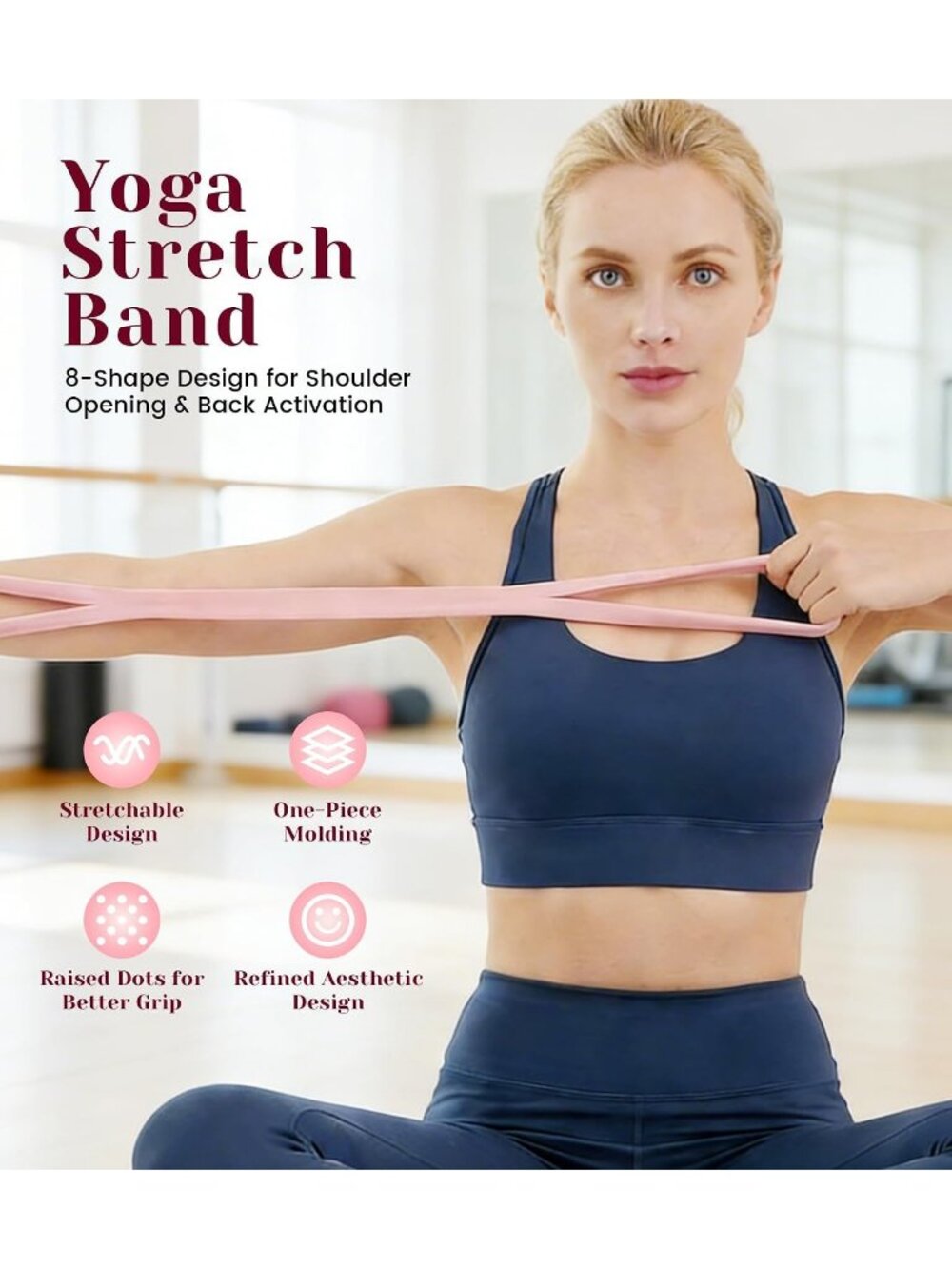 2 Pcs Figure 8 Resistance Pink/Grey Bands Set Yoga Stretch Workout - Picture 6 of 7